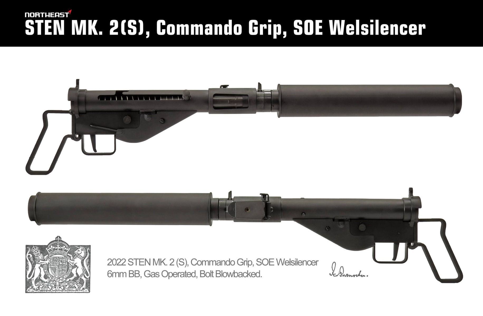 Northeast Airsoft STEN gun Mk.2 (S) SOE Welsilencer GBB Airsoft